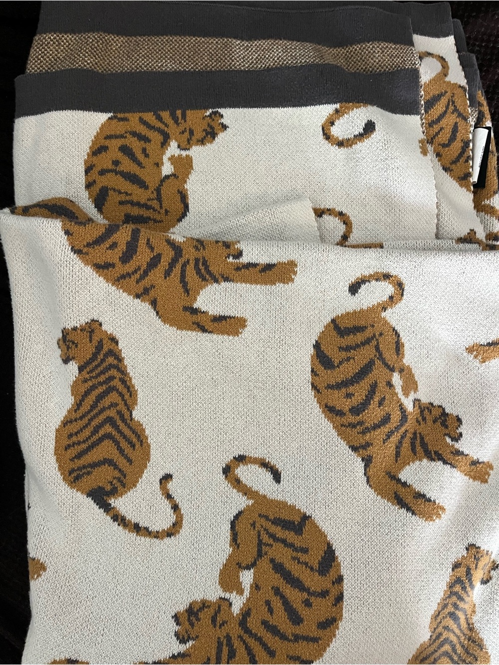Rachel Zoe White Cream Tiger Print Throw Blanket with Brown and Black Accents